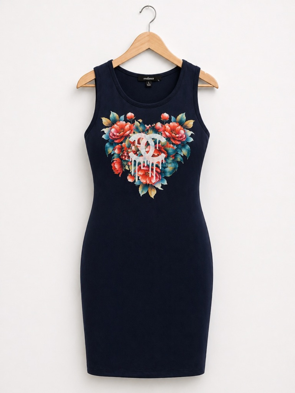 Navy Floral-Graphic Tank Dress - Picture 1 of 2